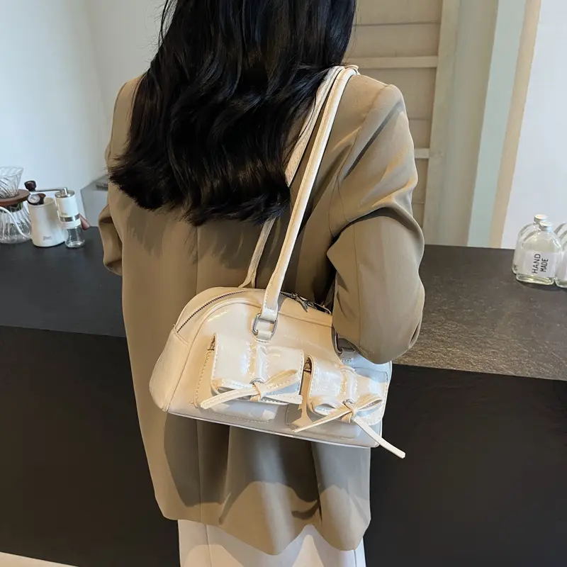 Bow Pocket Design Women's Shoulder Bag Vintage Pu Leather Ladies Small Underarm Bags Fashion Female Luxury Handbags Tote Purse