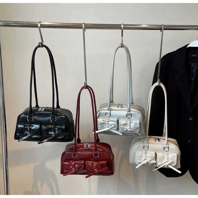 Bow Pocket Design Women's Shoulder Bag Vintage Pu Leather Ladies Small Underarm Bags Fashion Female Luxury Handbags Tote Purse