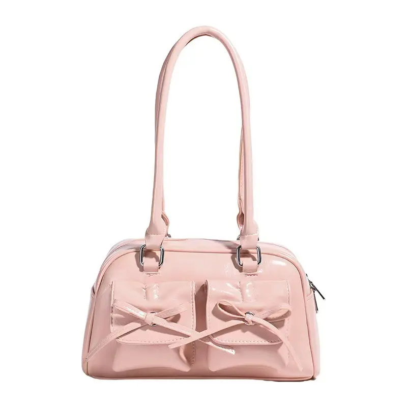Bow Pocket Design Women's Shoulder Bag Vintage Pu Leather Ladies Small Underarm Bags Fashion Female Luxury Handbags Tote Purse