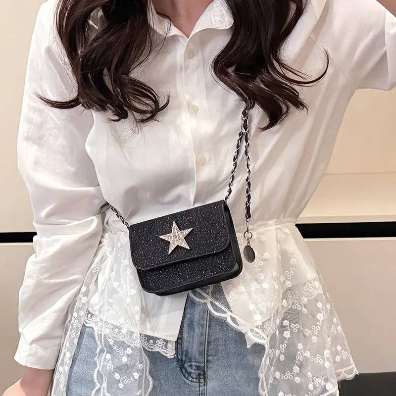 Star Design Women's Small Square Shoulder Bag Y2k Portable Ladies Chain Crossbody Bags Simple Female Handbags Clutch Purse