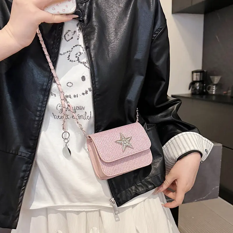 Star Design Women's Small Square Shoulder Bag Y2k Portable Ladies Chain Crossbody Bags Simple Female Handbags Clutch Purse