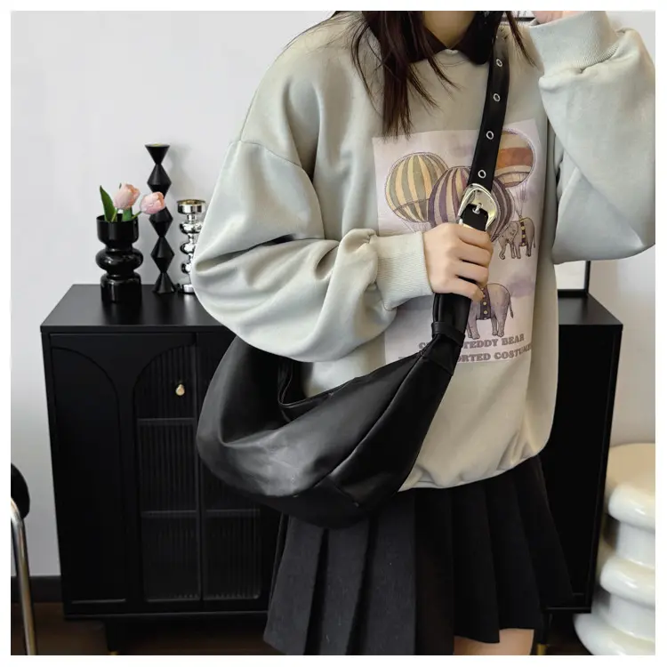 Casual Soft Pu Leather Women's Crossbody Bags Fashion Ladies Hobos Shoulder Bag Solid Color Portable Female Underarm Handbags