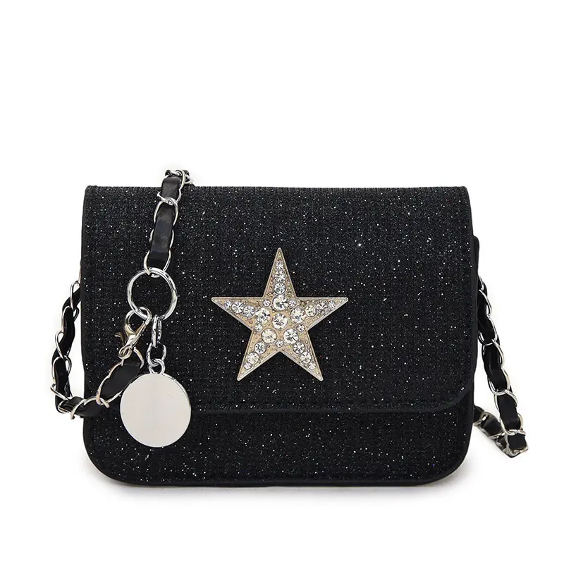 Star Design Women's Small Square Shoulder Bag Y2k Portable Ladies Chain Crossbody Bags Simple Female Handbags Clutch Purse