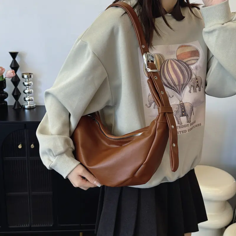 Casual Soft Pu Leather Women's Crossbody Bags Fashion Ladies Hobos Shoulder Bag Solid Color Portable Female Underarm Handbags