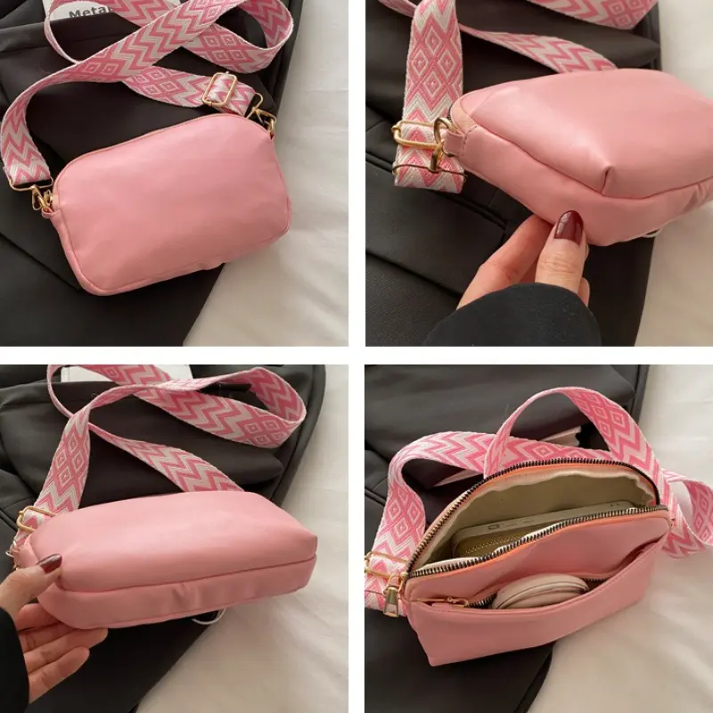 Casual Solid Color Women Square Shoulder Bags Simple Commuter Ladies Soft Pu Messenger Bag Double-layer Female Handbags Purse