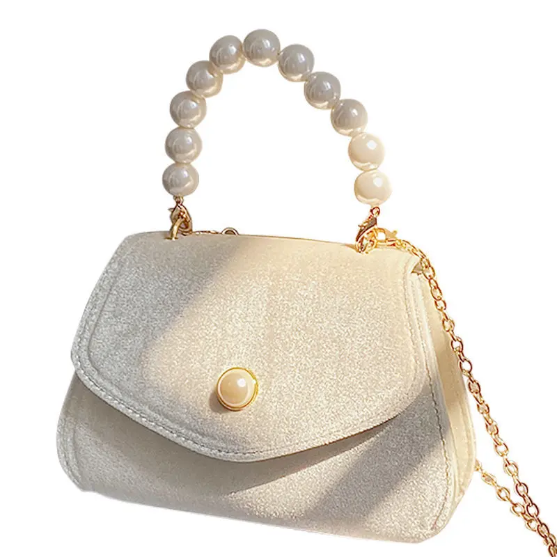 Retro Pearl Chain Ladies Small Handbags Vintage Square Shoulder Bag for Women Evening Clutch Purse Fashion Female Crossbody Bags