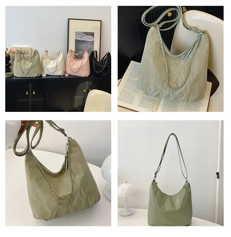 Fashion Chain Women's Shoulder Bag Solid Color Pu Leather Ladies Crossbody Bags Large Capacity Female Tote Purse Handbags