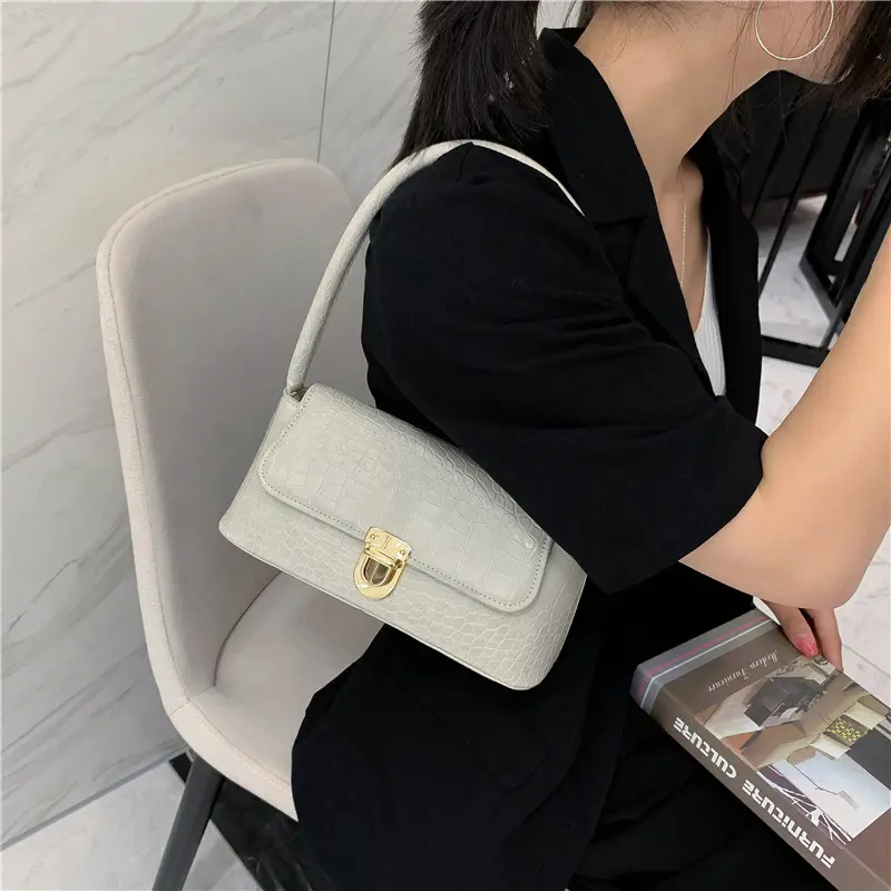 Crocodile Pattern Fashion Women Shoulder Bag Simple Solid Color Underarm Bag Casual Pu Leather Female Small Square Handbags