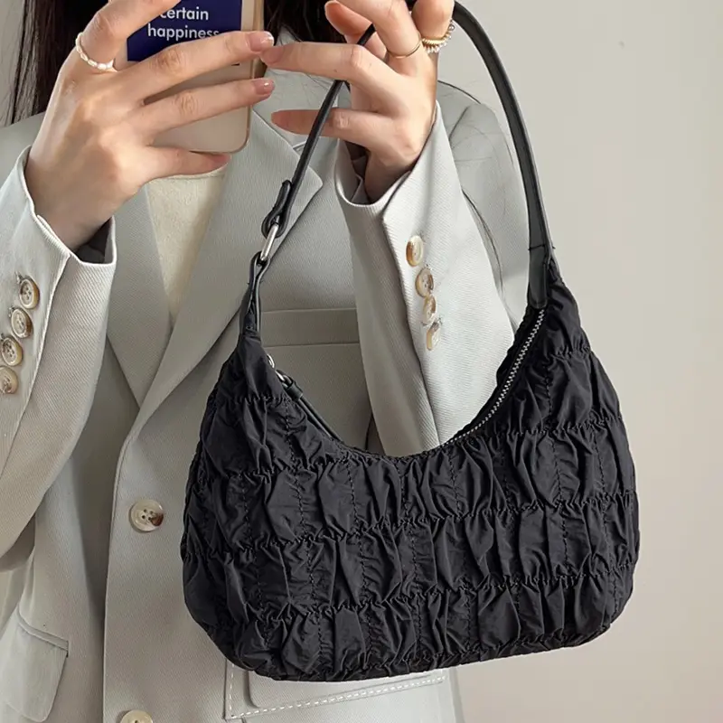 Cream White Fairy Pleated Underarm Bag Simple Design Women's Sweet Cool Hobos Shoulder Bags Female Small Tote Purse Handbags