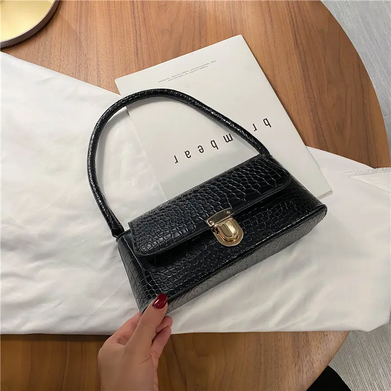 Crocodile Pattern Fashion Women Shoulder Bag Simple Solid Color Underarm Bag Casual Pu Leather Female Small Square Handbags
