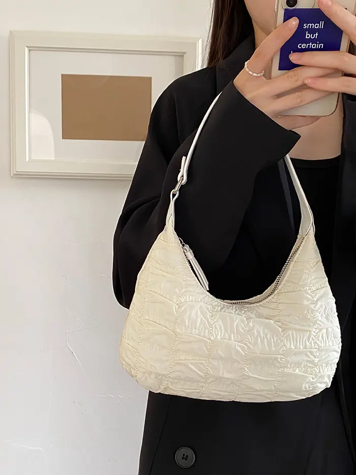 Cream White Fairy Pleated Underarm Bag Simple Design Women's Sweet Cool Hobos Shoulder Bags Female Small Tote Purse Handbags
