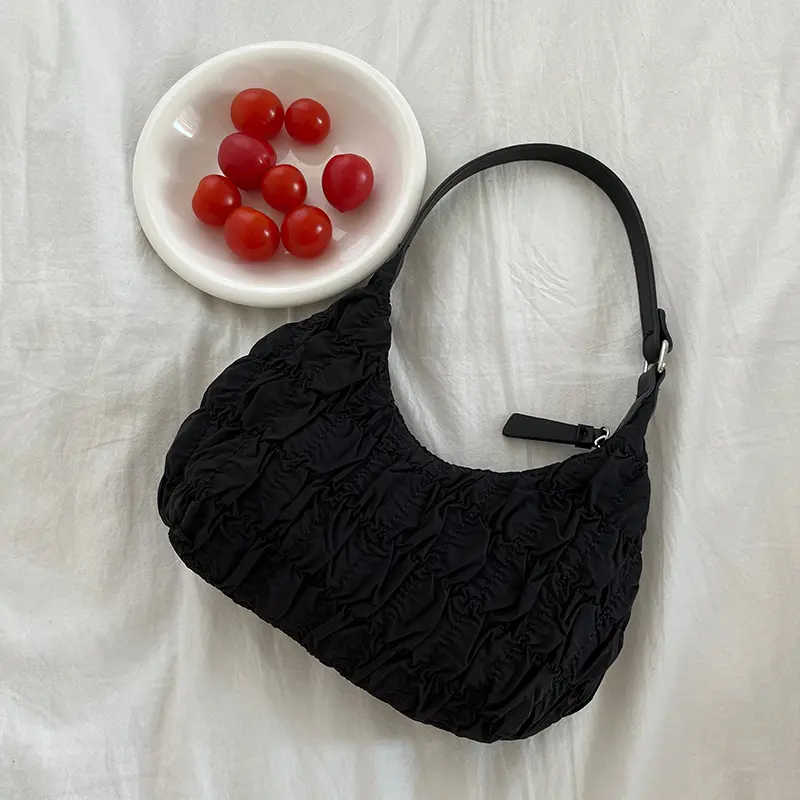 Cream White Fairy Pleated Underarm Bag Simple Design Women's Sweet Cool Hobos Shoulder Bags Female Small Tote Purse Handbags