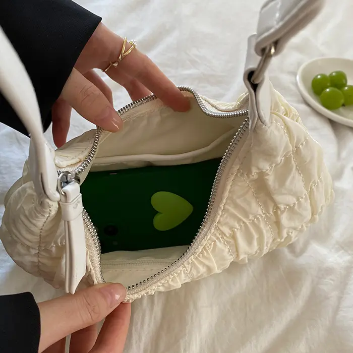 Cream White Fairy Pleated Underarm Bag Simple Design Women's Sweet Cool Hobos Shoulder Bags Female Small Tote Purse Handbags