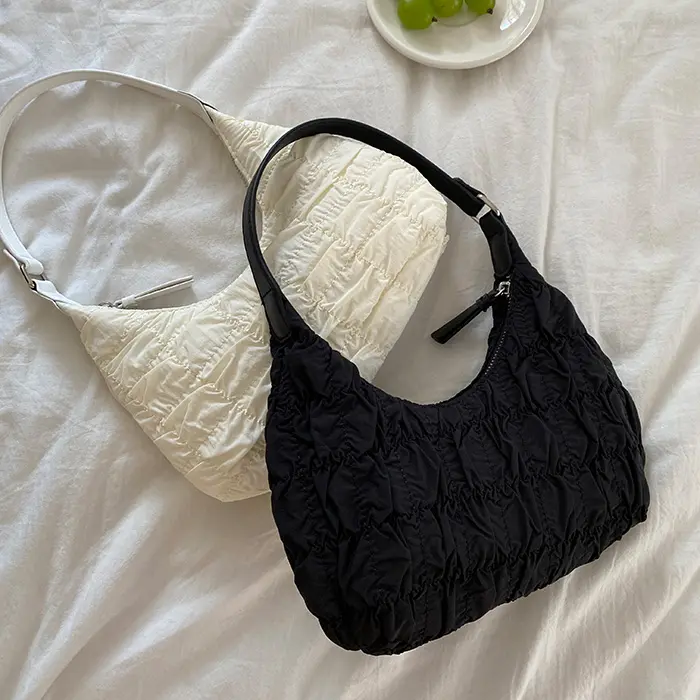 Cream White Fairy Pleated Underarm Bag Simple Design Women's Sweet Cool Hobos Shoulder Bags Female Small Tote Purse Handbags