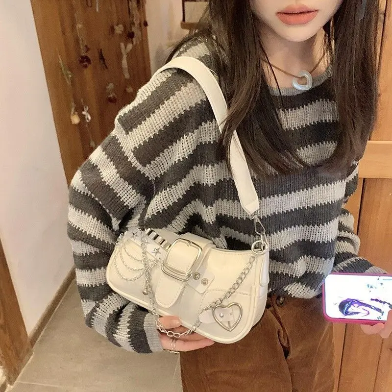 Y2K Cool Hot Girls Chain Shoulder Bag Casual Retro Women Underarm Handbags Commuter Candy Color Female Portable Shopping Bags