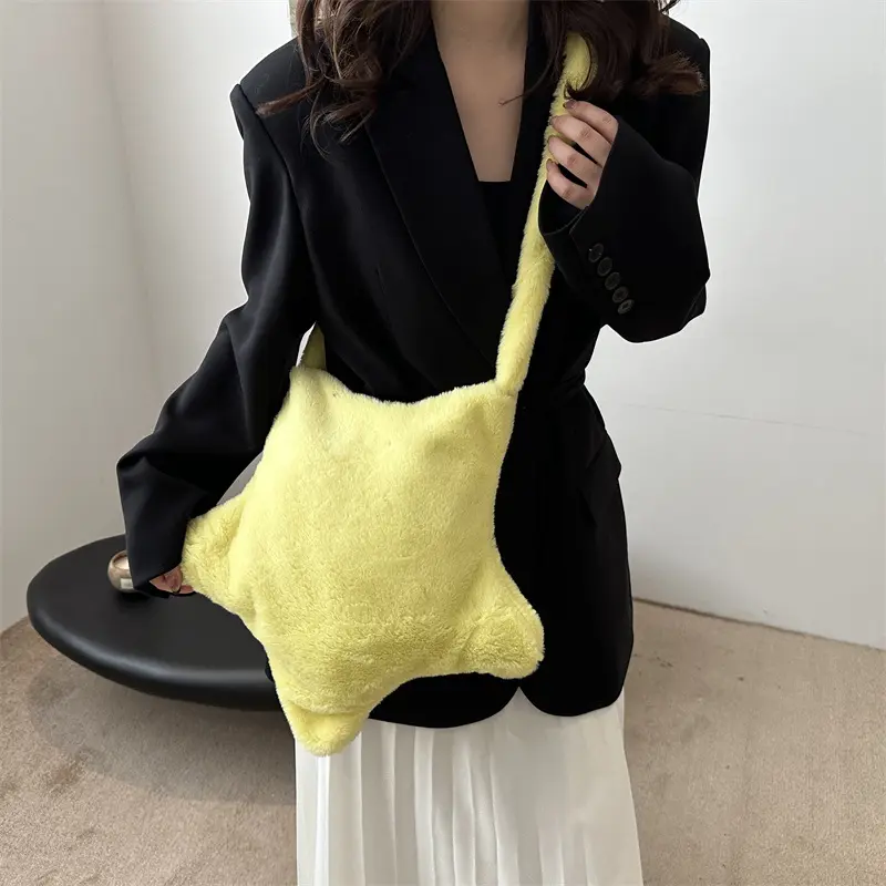 Star Leopard Print Plush Crossbody Bags for Women Furry Large Capacity Girls Shoulder Bag Vintage Tote Handbags Female Purse