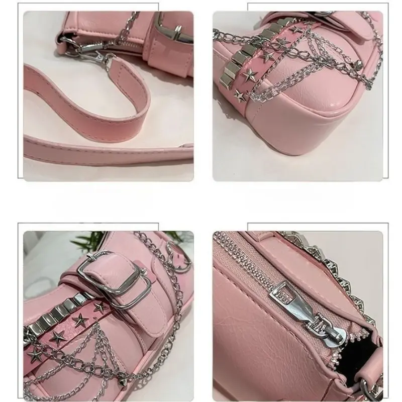 Y2K Cool Hot Girls Chain Shoulder Bag Casual Retro Women Underarm Handbags Commuter Candy Color Female Portable Shopping Bags