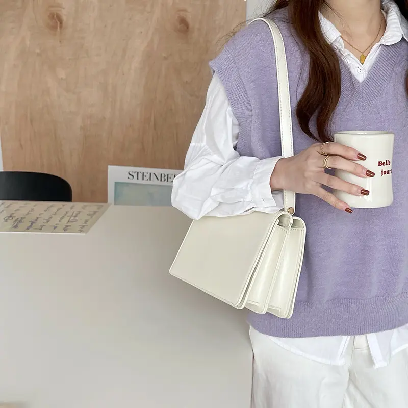 Vintage Pu Leather Women Shoulder Bag Small Handbags Solid Color Square Ladies Armpit Bag Fashion Simple Female Clutch Purses