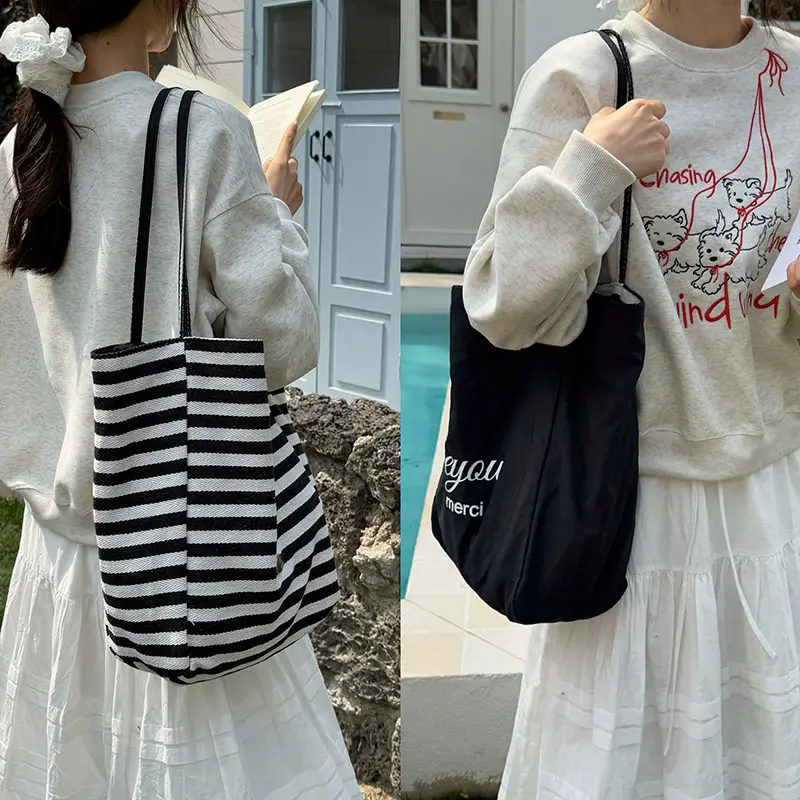 Casual Large Capacity Women's Canvas Shoulder Bags Striped Design Female Shopping Bag Summer Seaside Girls Handbags Beach Tote