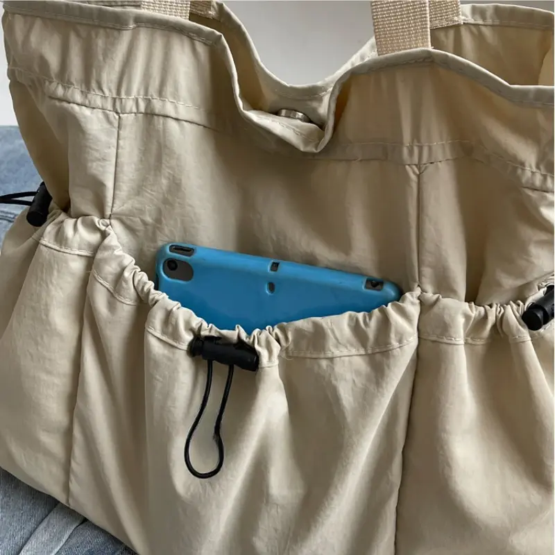 Solid Color Large Capacity Ladies Travel Handbags Casual Female Portable Tote Bag Simple Soft Nylon Cloth Women's Shoulder Bags