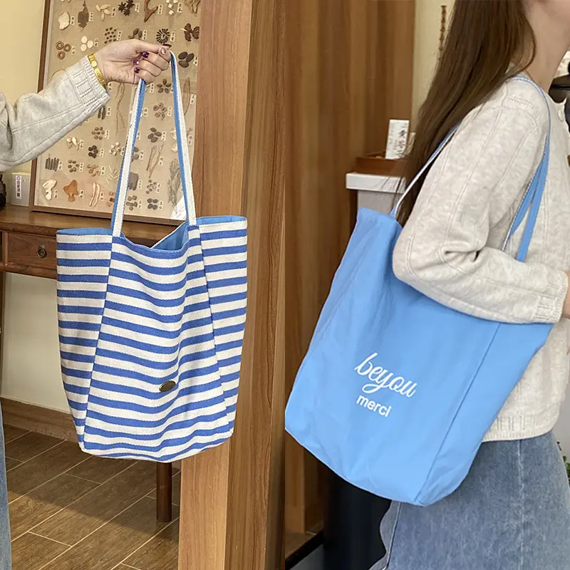 Casual Large Capacity Women's Canvas Shoulder Bags Striped Design Female Shopping Bag Summer Seaside Girls Handbags Beach Tote
