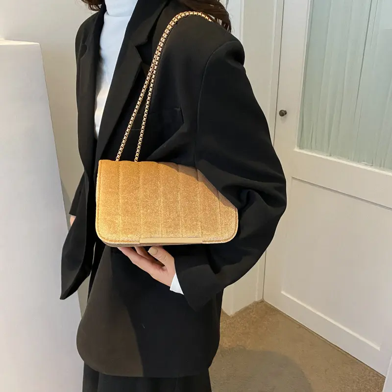 Vintage Velvet Women's Small Square Shoulder Bag Elegant Evening Handbag Ladies Fashion Chain Crossbody Bags Female Clutch Purse