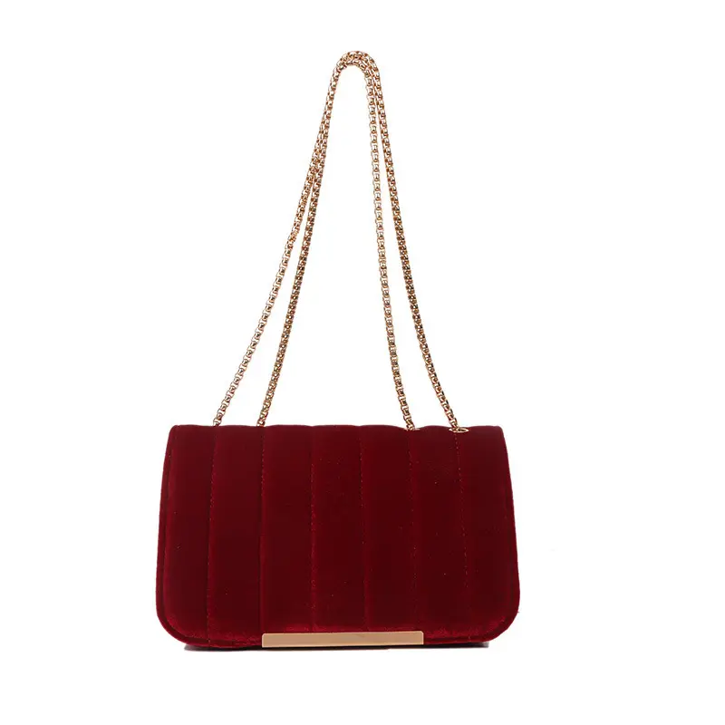Vintage Velvet Women's Small Square Shoulder Bag Elegant Evening Handbag Ladies Fashion Chain Crossbody Bags Female Clutch Purse