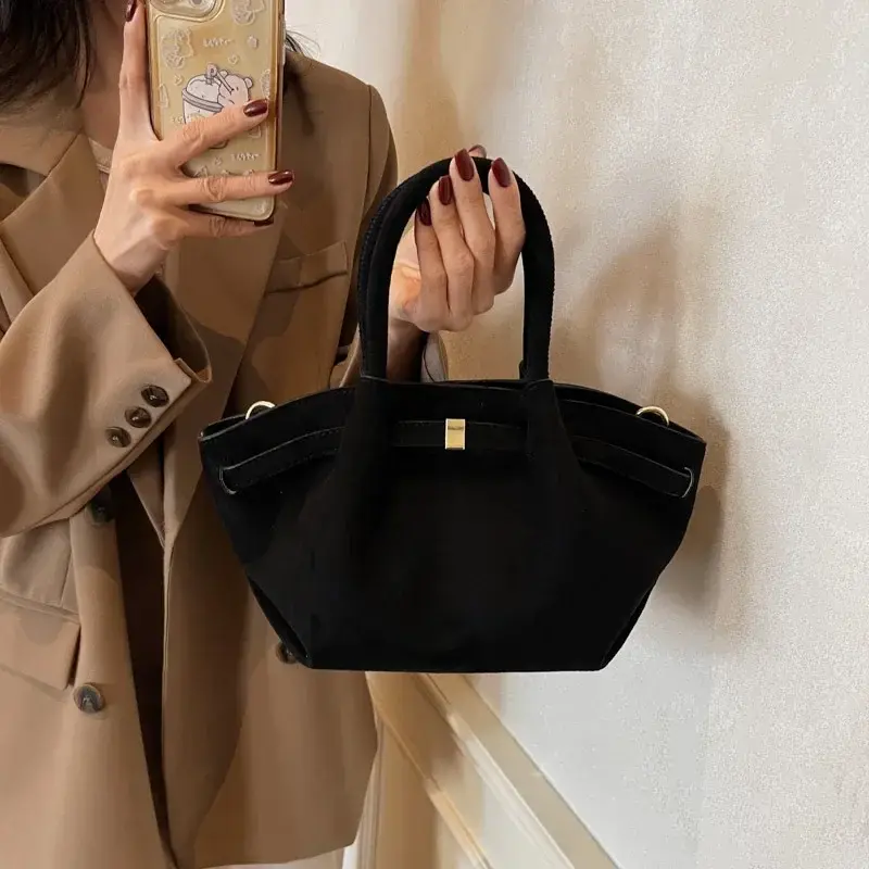 Vintage Faux Suede Women's Small Tote Bag Fashion Design Ladies Shoulder Crossbody Bags Retro Matte Female Purses and Handbags