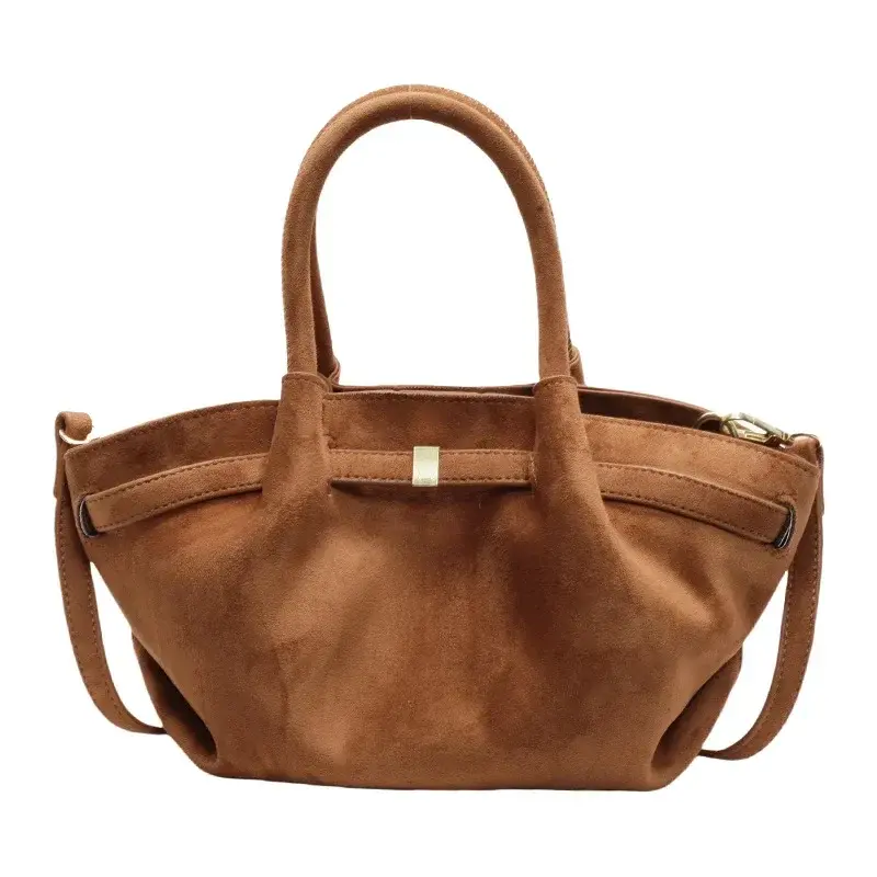 Vintage Faux Suede Women's Small Tote Bag Fashion Design Ladies Shoulder Crossbody Bags Retro Matte Female Purses and Handbags