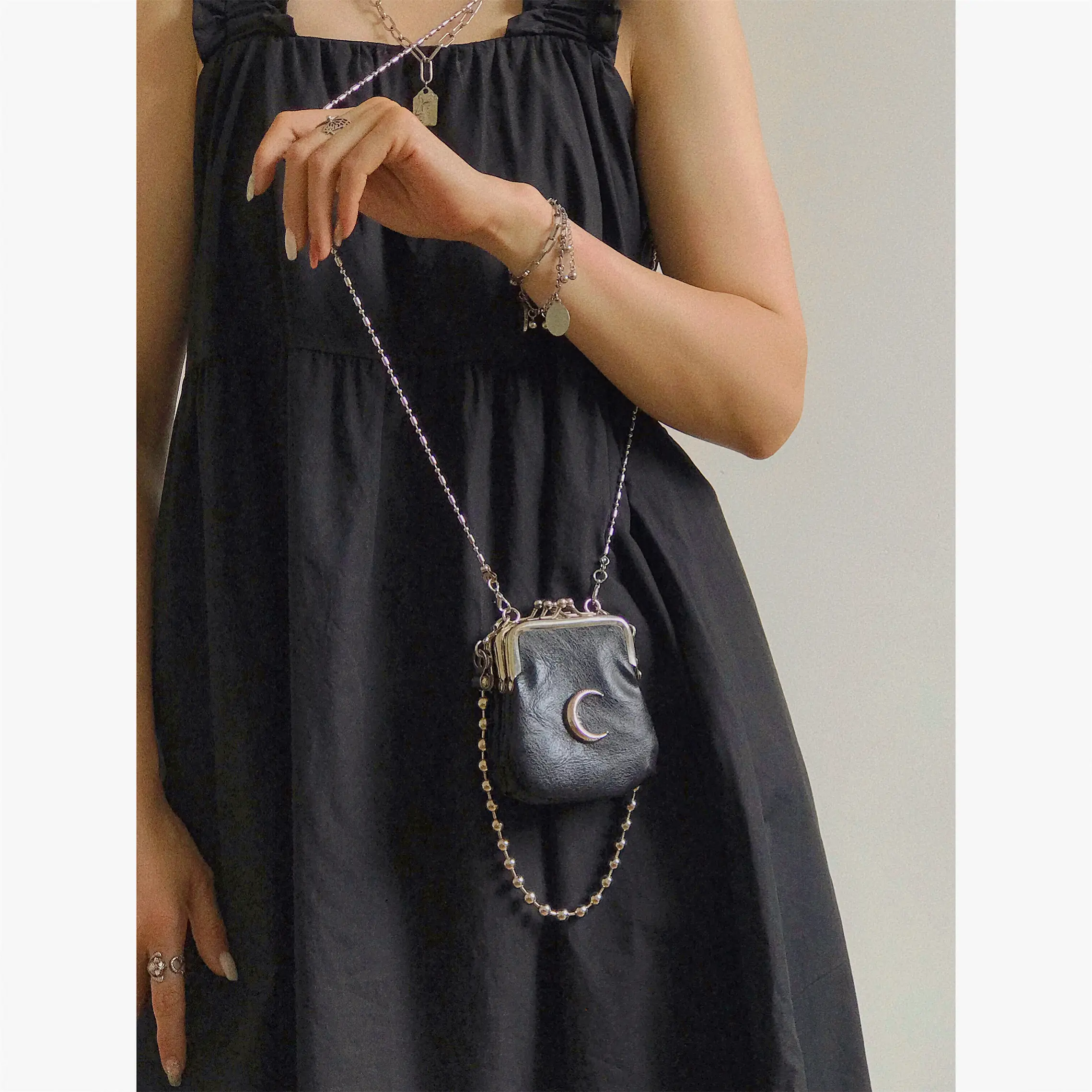 Crescent Design Women's Mini Shoulder Bag Fashion Ladies Chain Crossbody Bags Three In One Female Purse Handbags Clutch Wallet