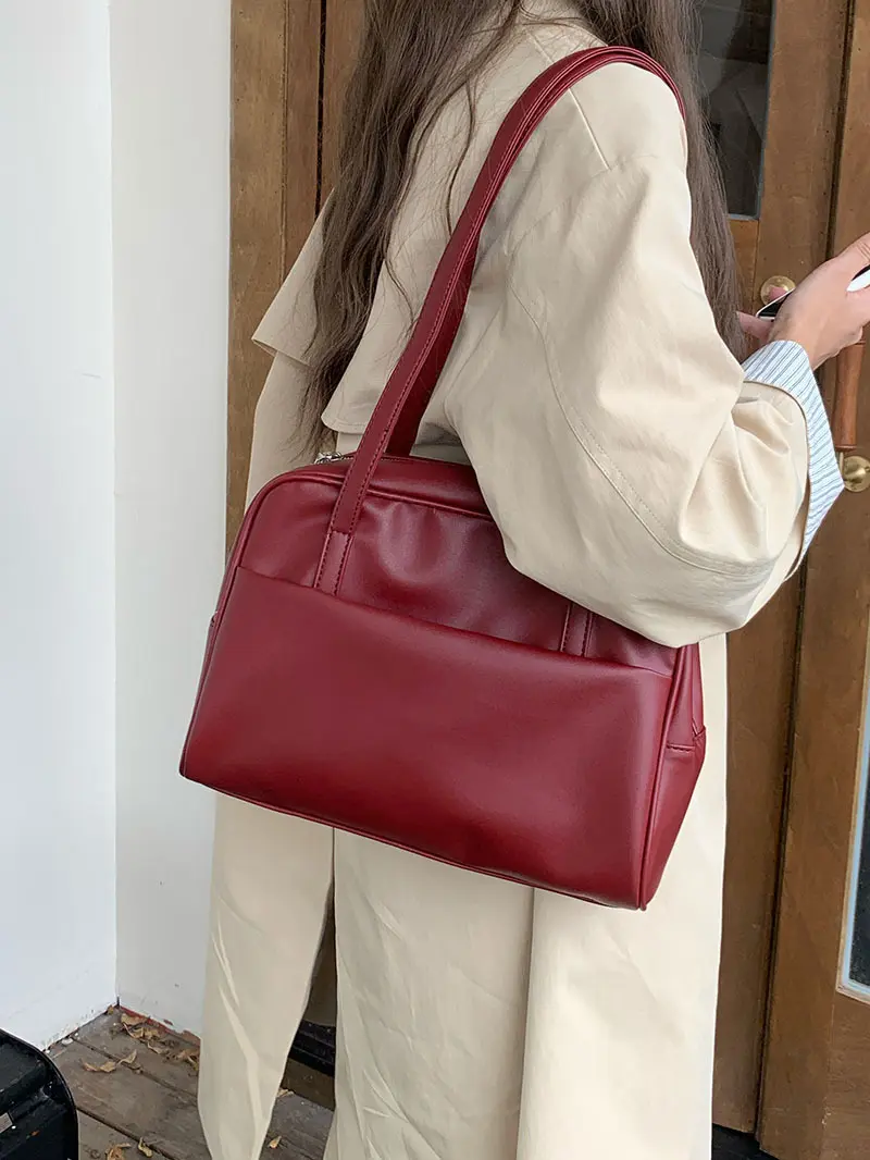 Large Capacity Women's Commuter Shoulder Bag Vintage Tote Pu Leather Ladies Underarm Bags Business Female Boston Handbags Purses