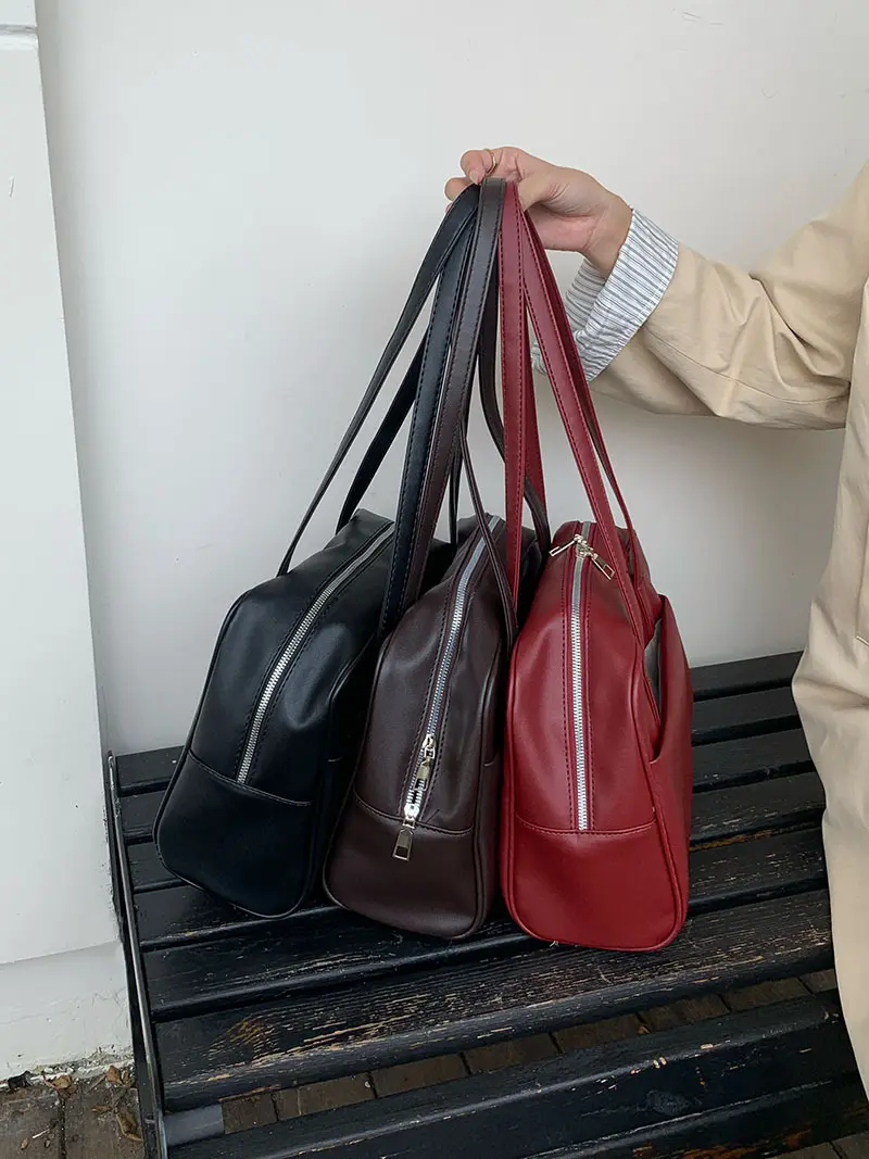 Large Capacity Women's Commuter Shoulder Bag Vintage Tote Pu Leather Ladies Underarm Bags Business Female Boston Handbags Purses