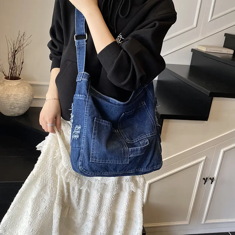 Casual Versatile Women's Denim Shoulder Bags Large Capacity Commuter Ladies Crossbody Bag Pocket Dsign Female Handbags Tote