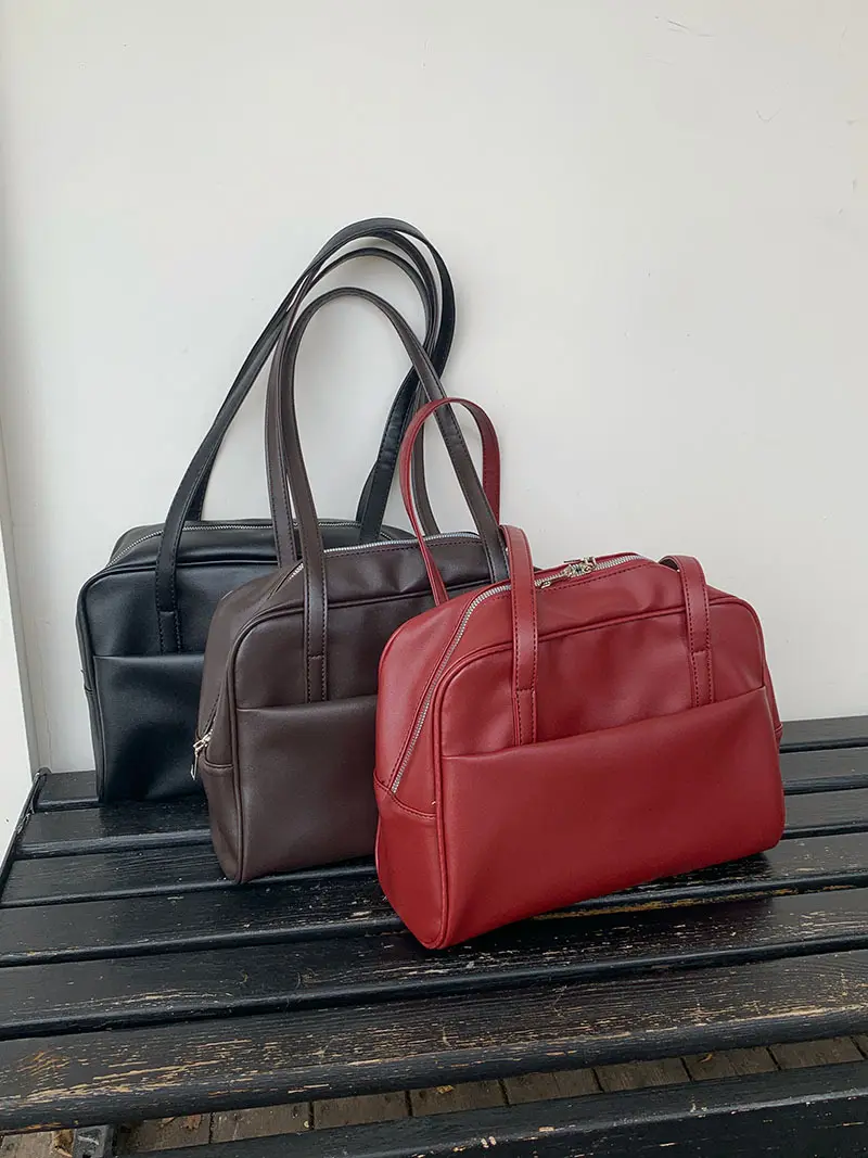 Large Capacity Women's Commuter Shoulder Bag Vintage Tote Pu Leather Ladies Underarm Bags Business Female Boston Handbags Purses