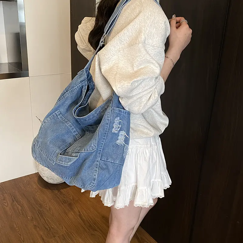 Casual Versatile Women's Denim Shoulder Bags Large Capacity Commuter Ladies Crossbody Bag Pocket Dsign Female Handbags Tote
