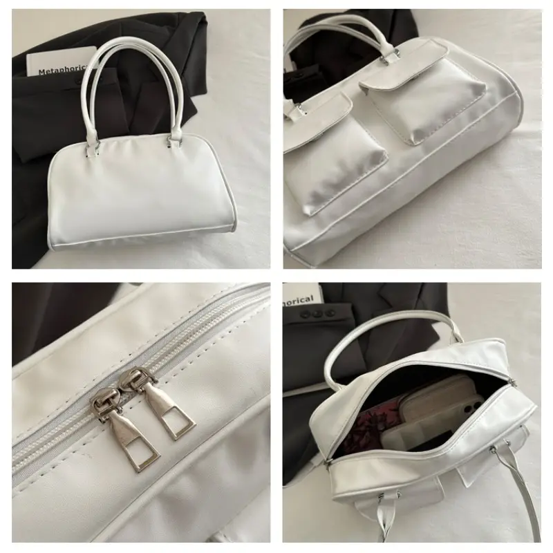 Casual Double Pocket Design Women Shoulder Bags Commuter Large Capacity Ladies Armpit Bag Fashion Pure Color Female Handbags