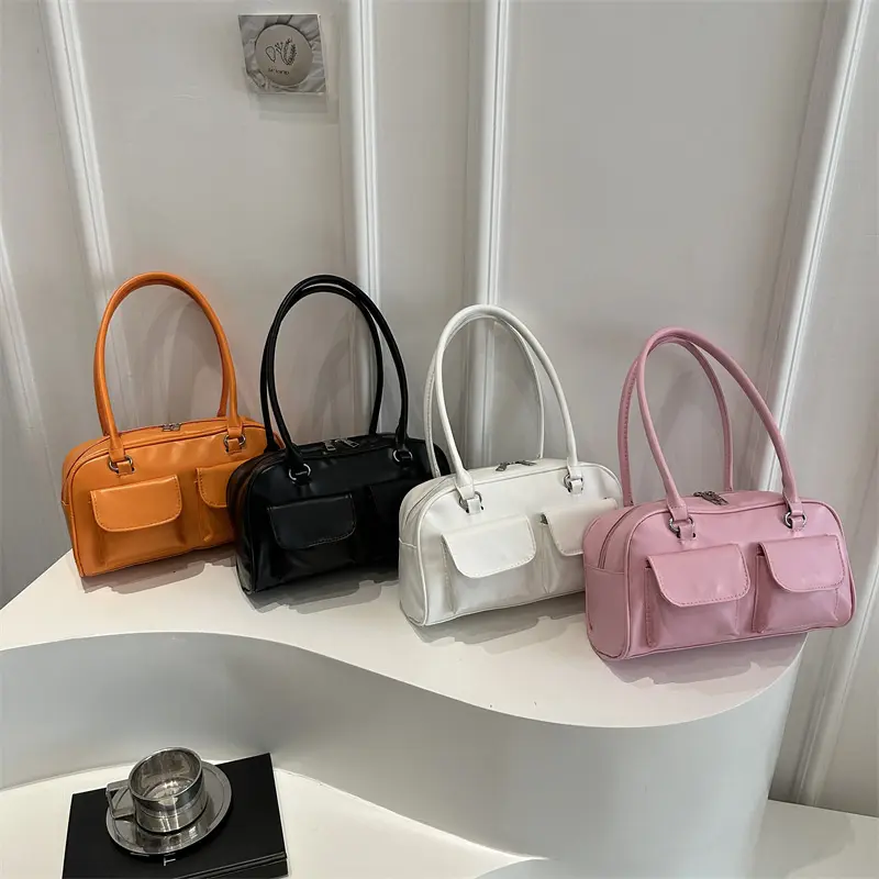 Casual Double Pocket Design Women Shoulder Bags Commuter Large Capacity Ladies Armpit Bag Fashion Pure Color Female Handbags