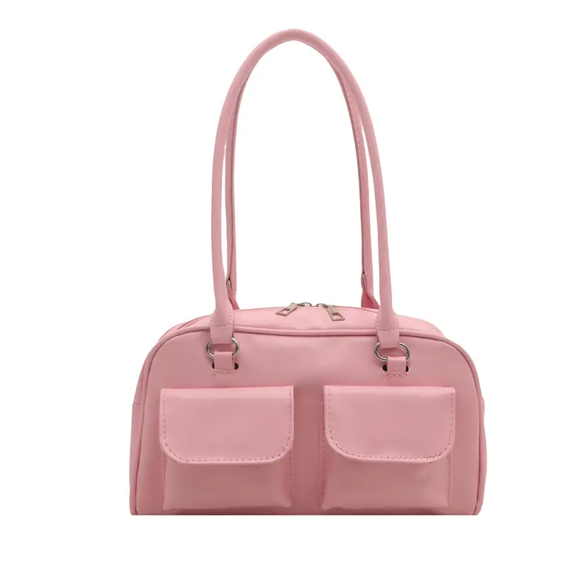 Casual Double Pocket Design Women Shoulder Bags Commuter Large Capacity Ladies Armpit Bag Fashion Pure Color Female Handbags