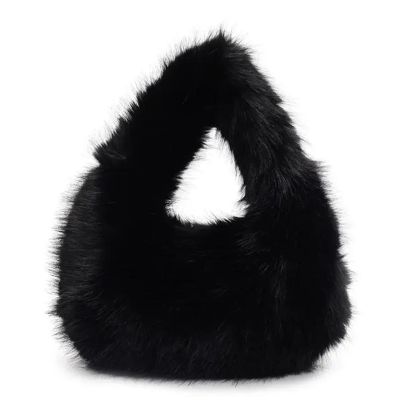 Solid Color Faux Fur Bag for Women Winter Soft Plush Handbags Ladies Small Elegant Tote Bags Fashion Trend Female Furry Purse