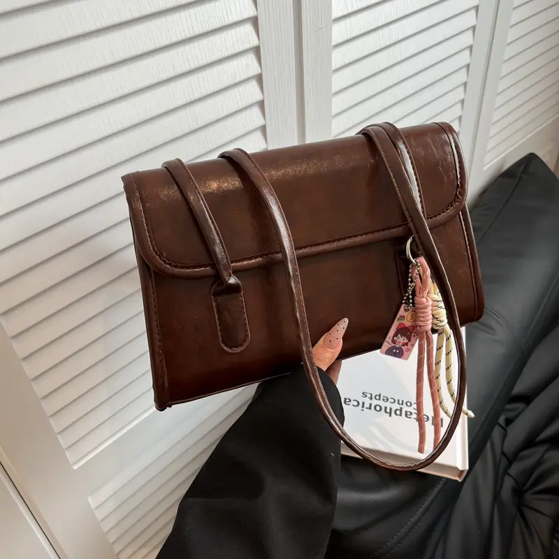 Fashion PU Leather Women's Shoulder Bags Commuter Ladies Underarm Bag Large Capacity Portable Female Tote Handbags with Pendant