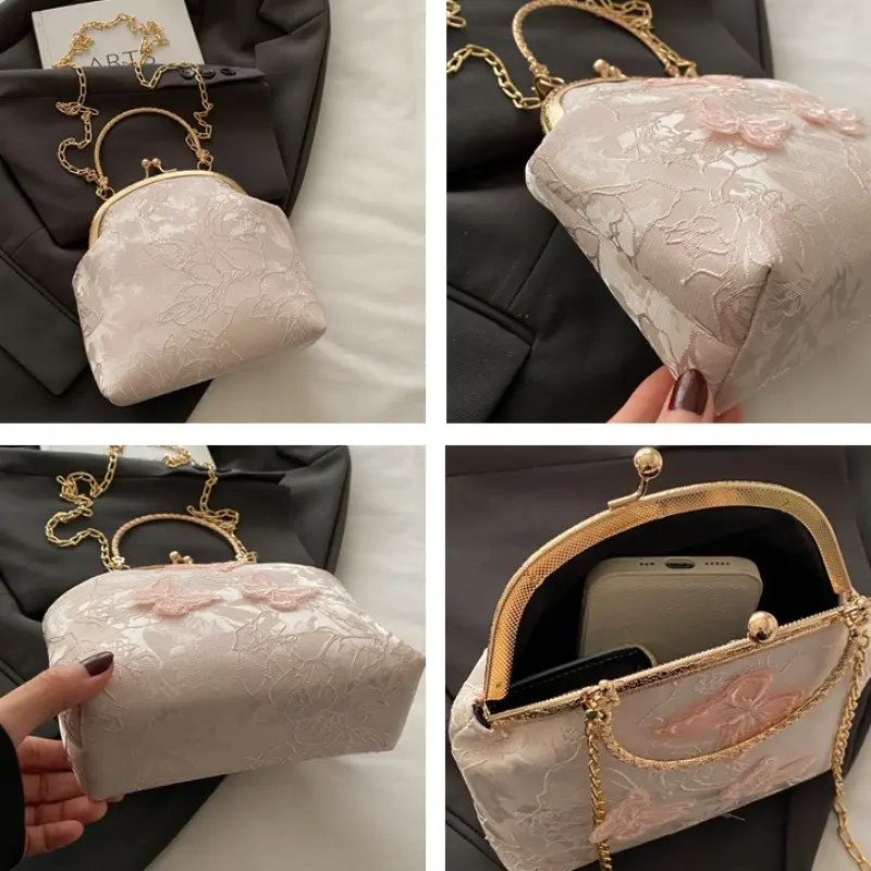 Chinese Style Butterfly Embroidery Women's Shoulder Bags Dinner Party Ladies Chain Crossbody Bag Elegant Simple Female Handbags