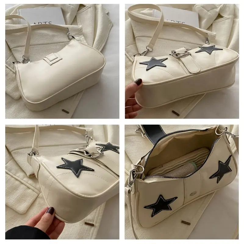 Y2K Hot Girls Star Shoulder Bags PU Leather Women's Underarm Bag Fashion Design Female Crossbody Bag Handbags Phone Purse