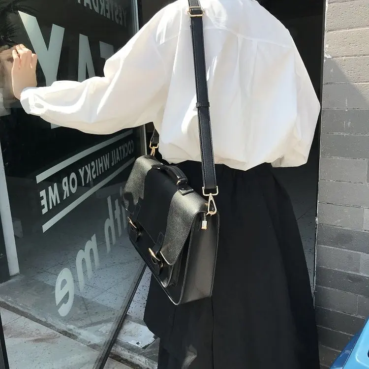 Retro College Style Girls Student Backpack School Book Bag for Women Pu Leather Lady Shoulder Bags Solid Color Crossbody Bags