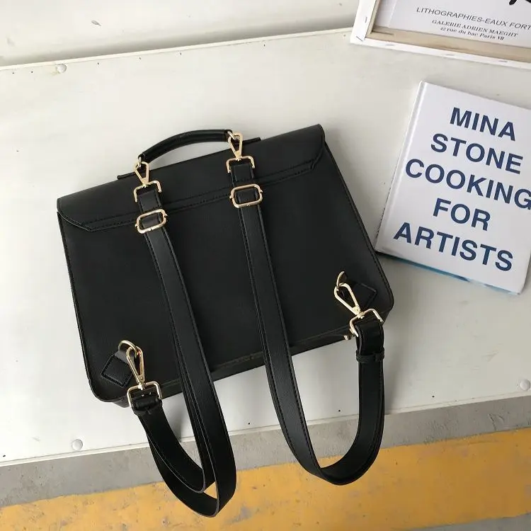 Retro College Style Girls Student Backpack School Book Bag for Women Pu Leather Lady Shoulder Bags Solid Color Crossbody Bags