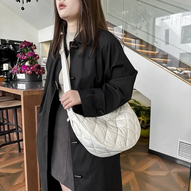 Quilted Plaid Women's Hobos Shoulder Bags Travel Shopping Ladies Crossbody Bag Large Capacity Nylon Female Handbags Purse