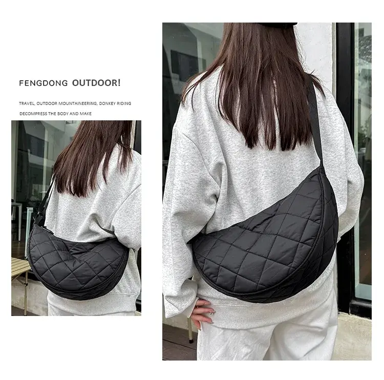 Quilted Plaid Women's Hobos Shoulder Bags Travel Shopping Ladies Crossbody Bag Large Capacity Nylon Female Handbags Purse