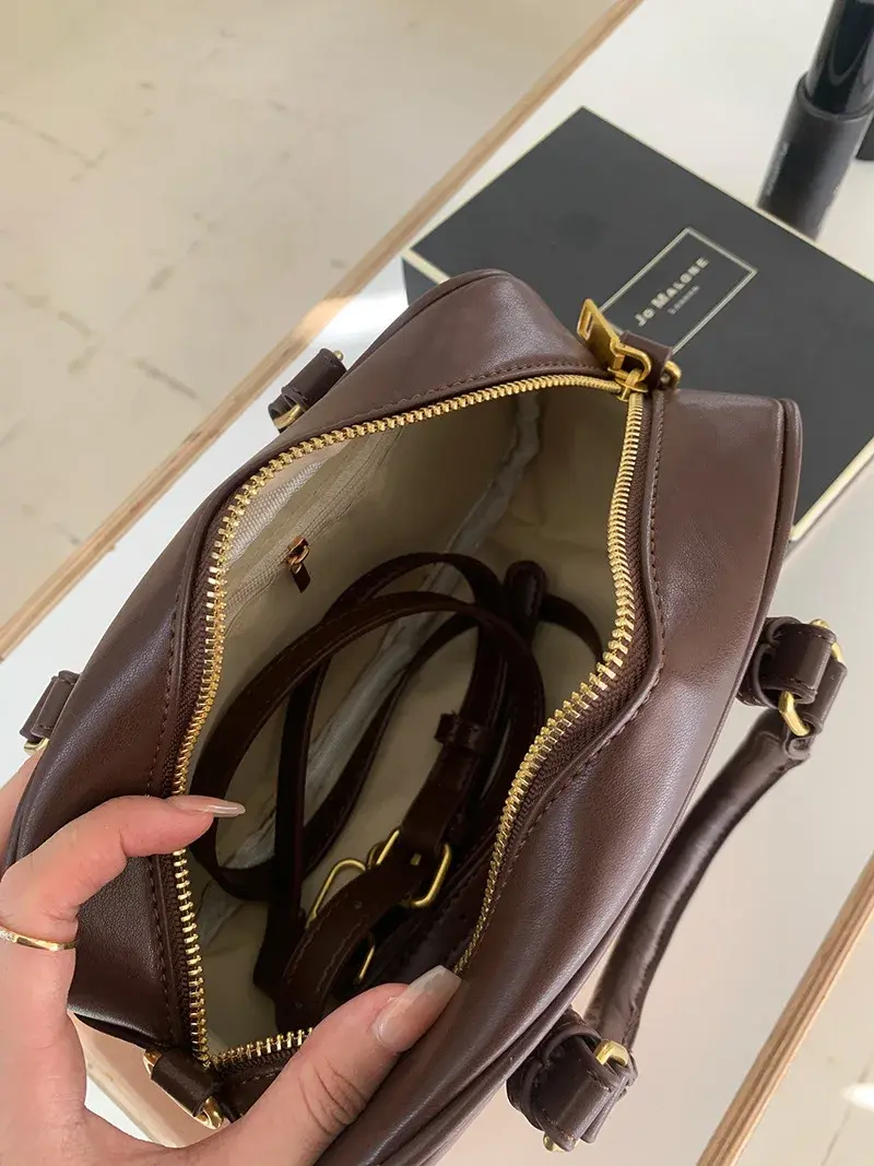 Vintage Maillard Ladies Pu Leather Shoulder Bag Retro Solid Color Women's Crossbody Bags Simple Casual Female Handbags Purse