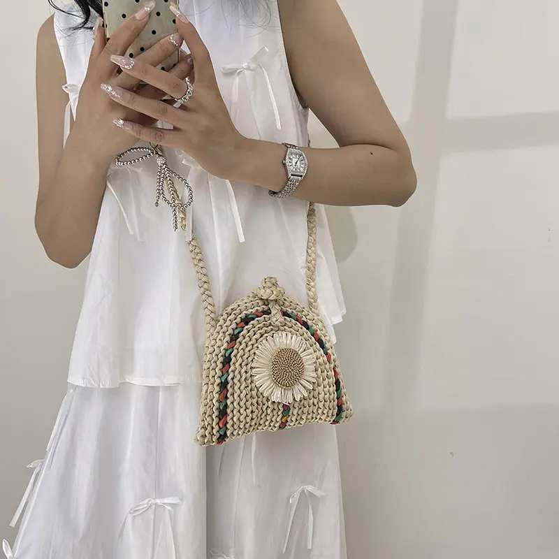 Fashion Colorful Straw Design Women's Shoulder Bags Casual Lightweight Ladies Crossbody Shell Bag Portable Female Phone Handbags