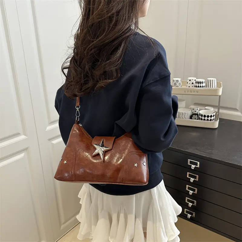 Punk Style Star Design Women Hobos Shoulder Bags Casual Y2k Cool Hot Girls Pu Crossbody Bag Commuter Female Phone Handbags Purse