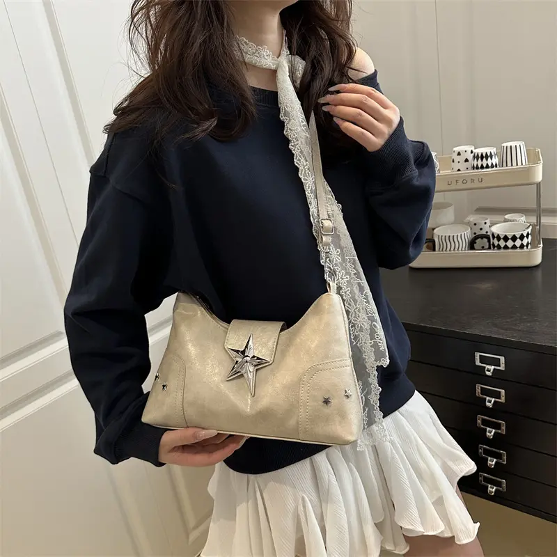 Punk Style Star Design Women Hobos Shoulder Bags Casual Y2k Cool Hot Girls Pu Crossbody Bag Commuter Female Phone Handbags Purse